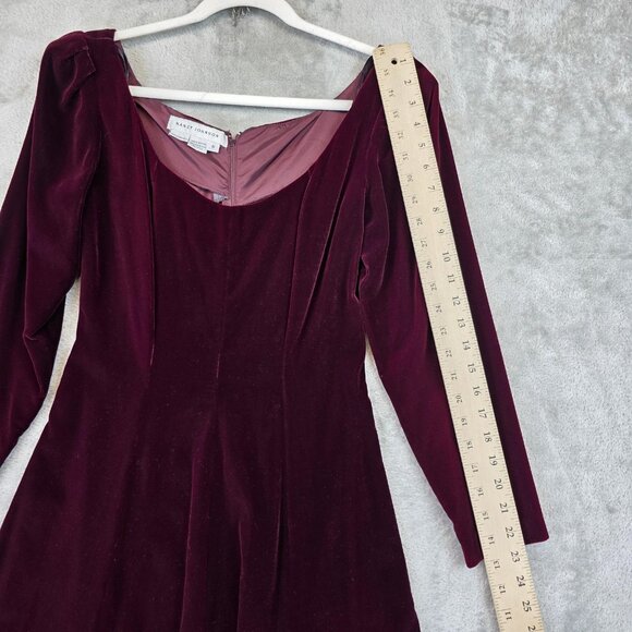 Nancy Johnson Dress Womens 6 Red Velvet Puff Sleeve Scoop Neck Maxi Formal Gown - Picture 4 of 9